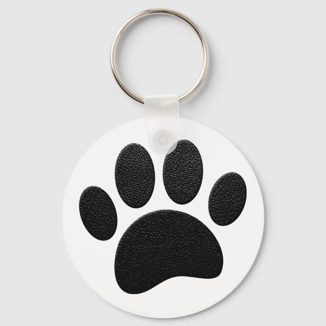 Black Leather Texture Dog Paw Print Key Ring (Front)