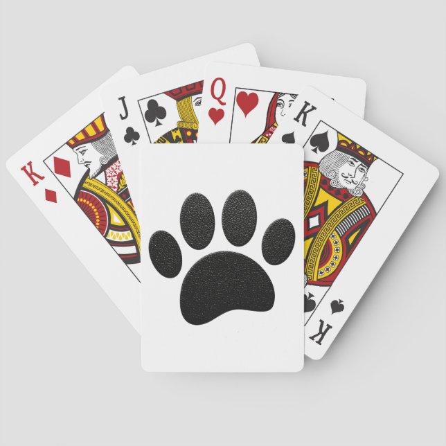 Black Leather Texture Dog Paw Print Playing Cards (Back)