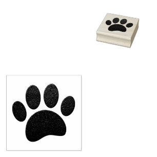 Black Leather Texture Dog Paw Print Rubber Stamp