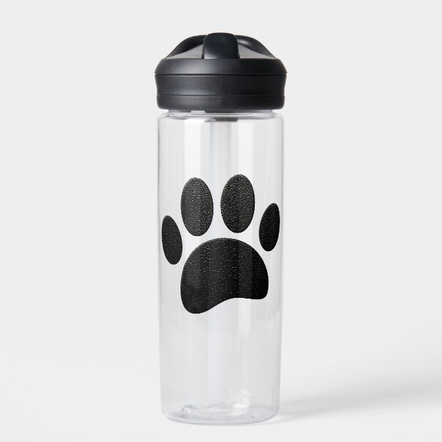 Black Leather Texture Dog Paw Print Water Bottle (Front)