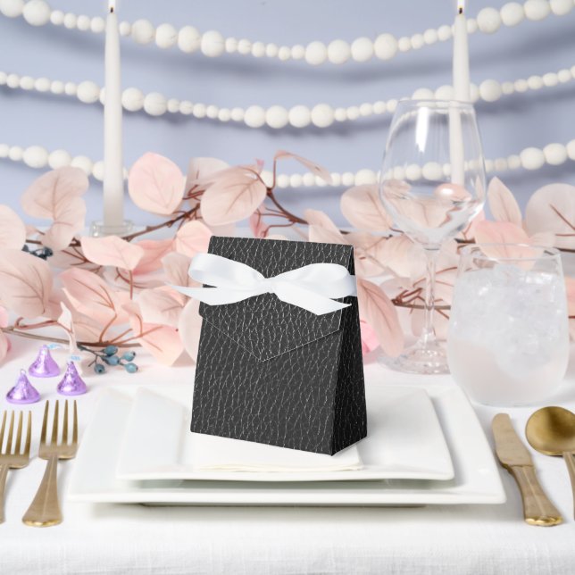 Black Leather Texture Finish Pattern Tent Favour Box (Wedding)