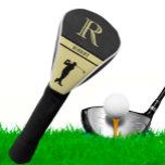 Black Leather Texture Golfer Monogram Name Gold   Golf Head Cover<br><div class="desc">Personalised Monogram and Name for golfers. Black leather texture with Gold elegant lettering (not actual leather). Sophisticated father's day gift idea for dad or grandpa (husband / significant other). Could also be a perfect holiday or retirement gift idea. if you need any design assistance or a special request, just send...</div>