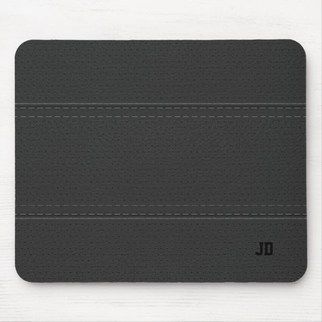 Black Leather Texture Grey Text Mouse Mat (Front)