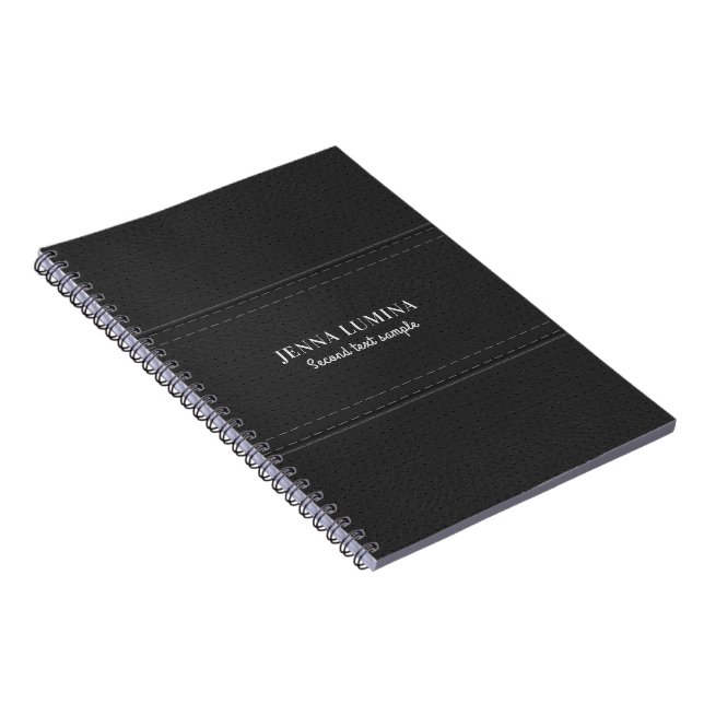 Black Leather Texture Grey Text Notebook (Right Side)