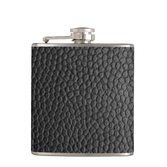 Black Leather Texture Hip Flask (Front)