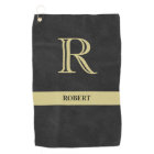 Black Leather Texture Monogram Name Gold  