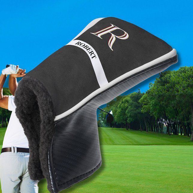 Black Leather Texture Monogram Name  Golf Head Cover (Creator Uploaded)