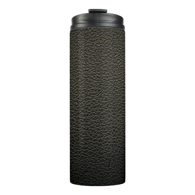 Black leather texture or background. abstract,anim thermal tumbler (Front)