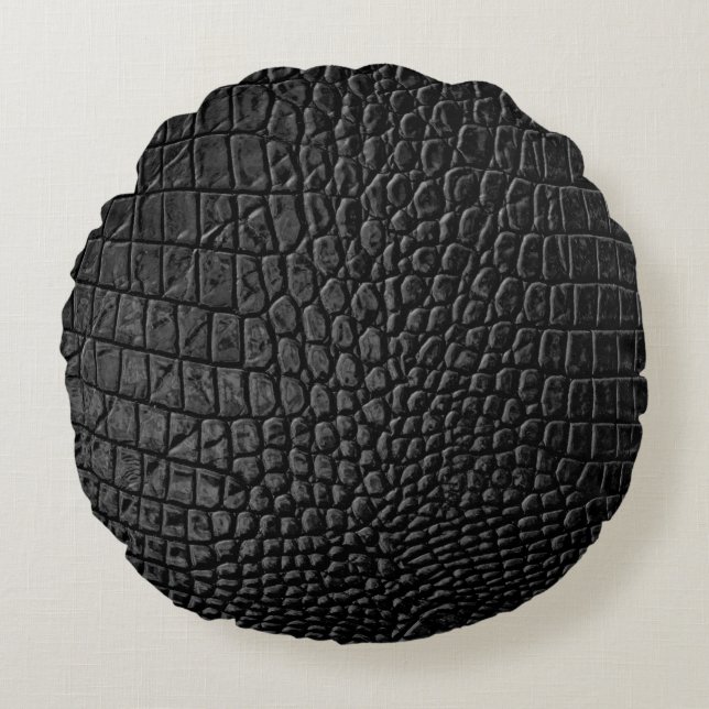 Black leather texture round cushion (Front)