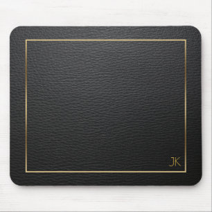 Black Leather Texture With Gold Frame Mouse Mat