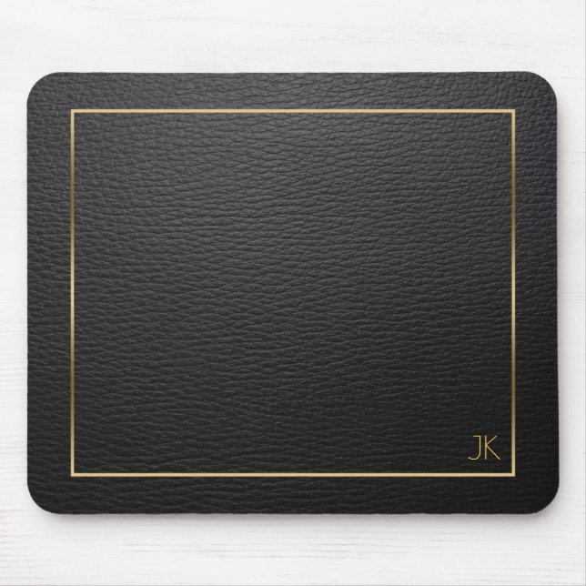 Black Leather Texture With Gold Frame Mouse Mat (Front)