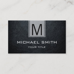 Black Leather Textured Monogram Business Card