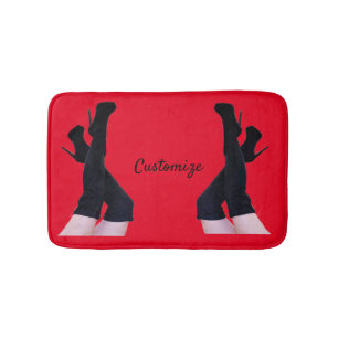 Black Leather Thigh-high Boots Thunder_Cove Bath Mat