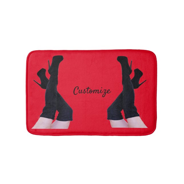 Black Leather Thigh-high Boots Thunder_Cove Bath Mat (Front)