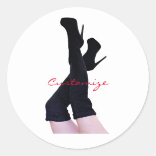 Black Leather Thigh-high Boots Thunder_Cove Classic Round Sticker