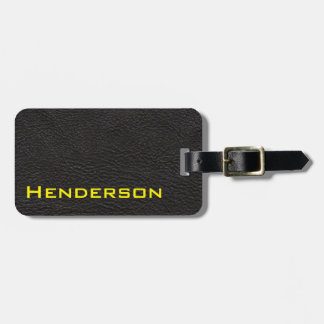 Black Leather with Yellow Text Luggage Tag