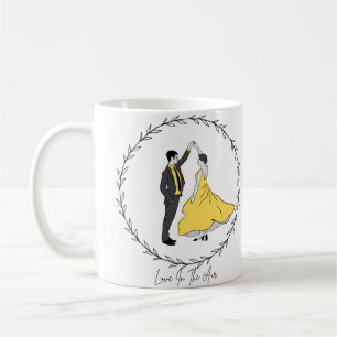 Black Leaves Illustrative Happy Wedding Couple  Coffee Mug