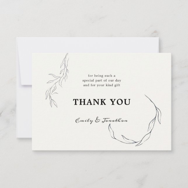 Black Leaves Off White Wedding Thank You Photo Card (Front)