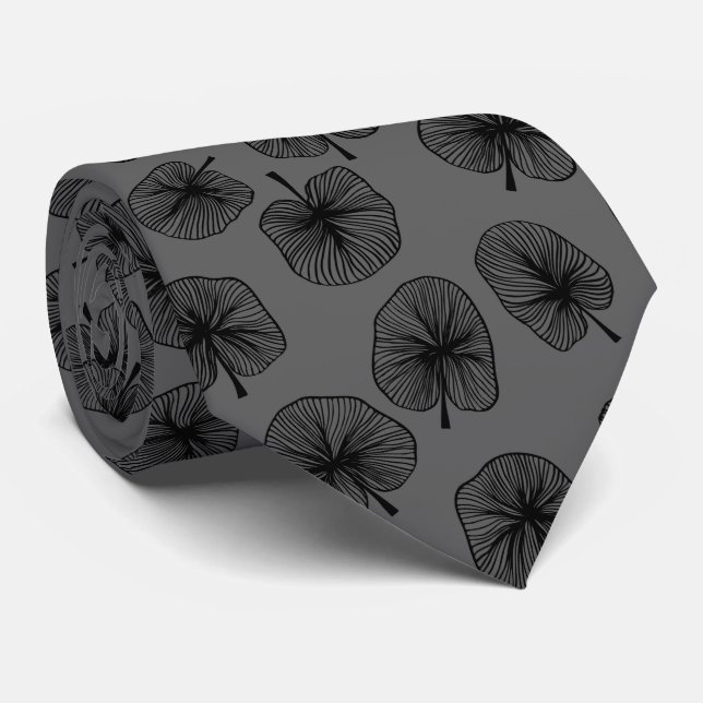 Black Leaves on Grey Tie (Rolled)