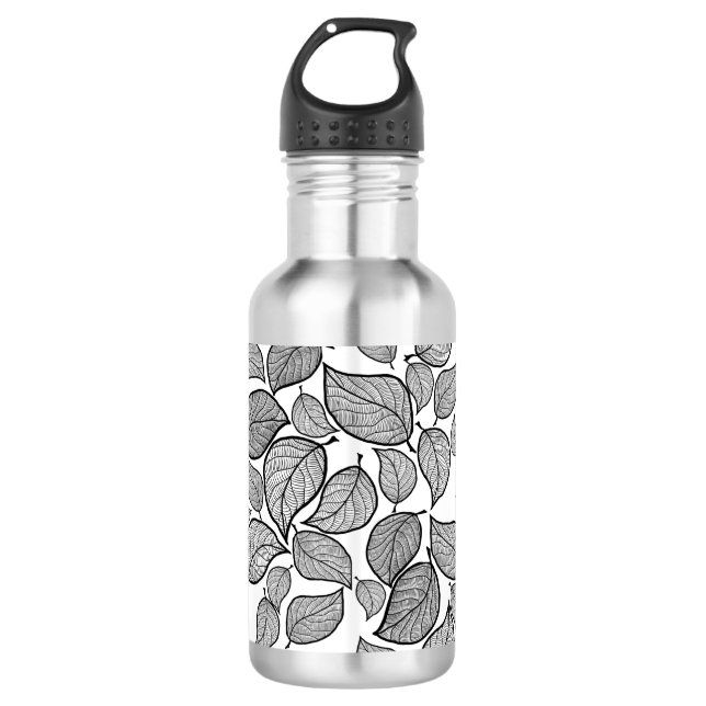 Black Leaves on White 532 Ml Water Bottle (Front)