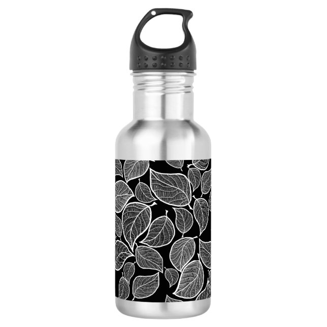 Black Leaves on White 532 Ml Water Bottle (Front)