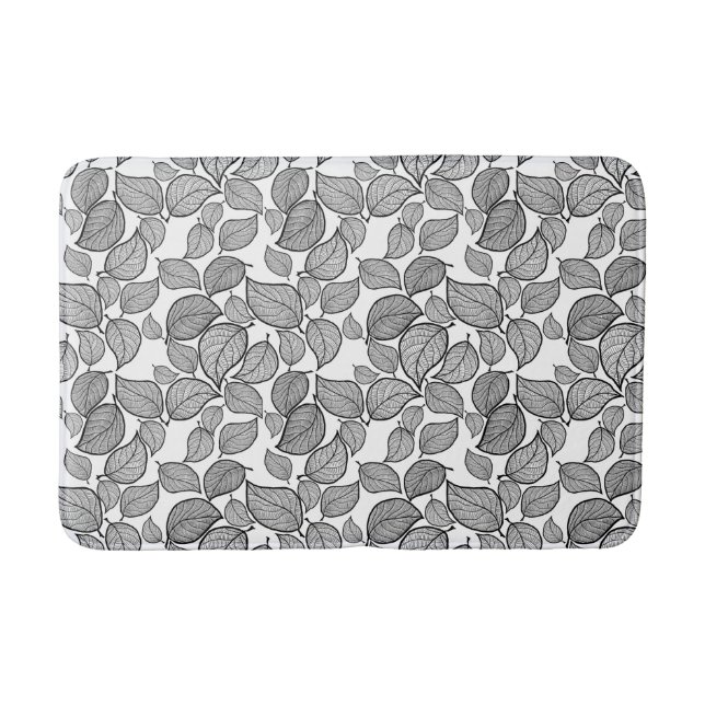Black Leaves on White Bath Mat (Front)