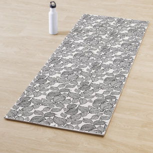 Black Leaves on White  Yoga Mat