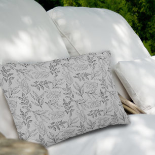 Black leaves pattern light grey  decorative cushion