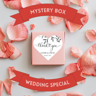 Black Leaves White Background  Wedding Thankyou Heart Sticker