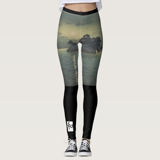 BLACK Leggings JAPANESE WOODBLOCK PRINT (Front)
