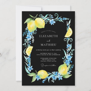 Black Lemon Citrus Eucalyptus Wedding Invitation