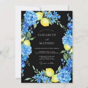Black Lemon Hydrangea Eucalyptus Wedding Invitation