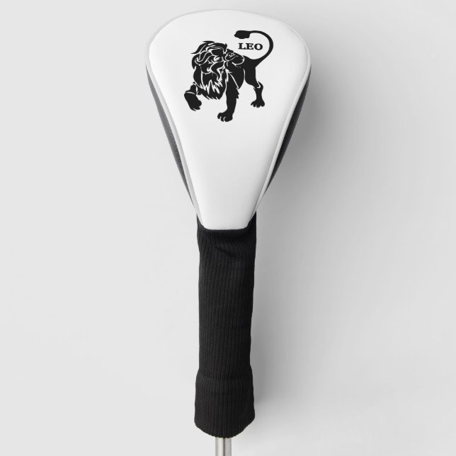 Black Leo Lion Zodiac Golf Head Cover (Front)
