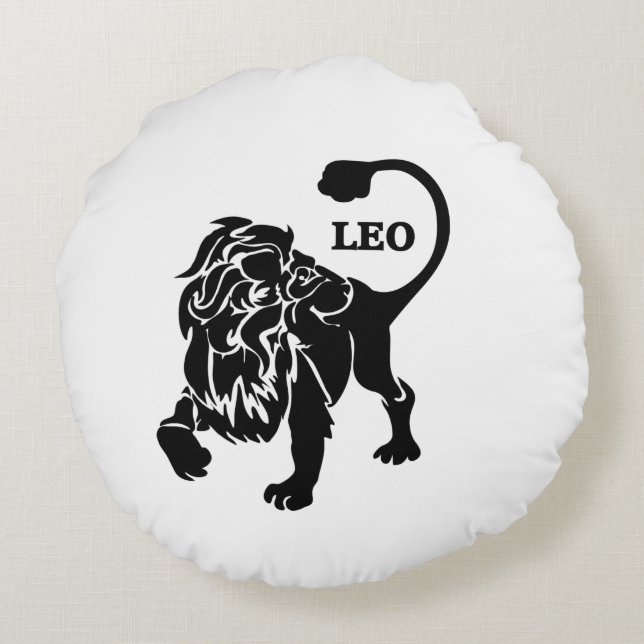 Black Leo Lion Zodiac Round Cushion (Back)