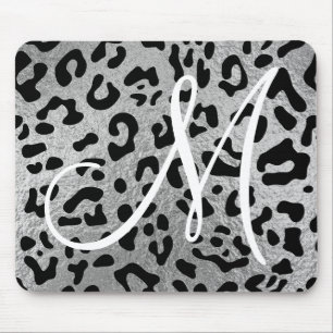 Black Leopard and Faux Silver Foil Monogram Mouse Mat