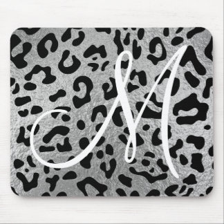 Black Leopard and Faux Silver Foil Monogram Mouse Mat