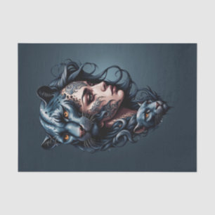 Black leopard and women head. tissue paper