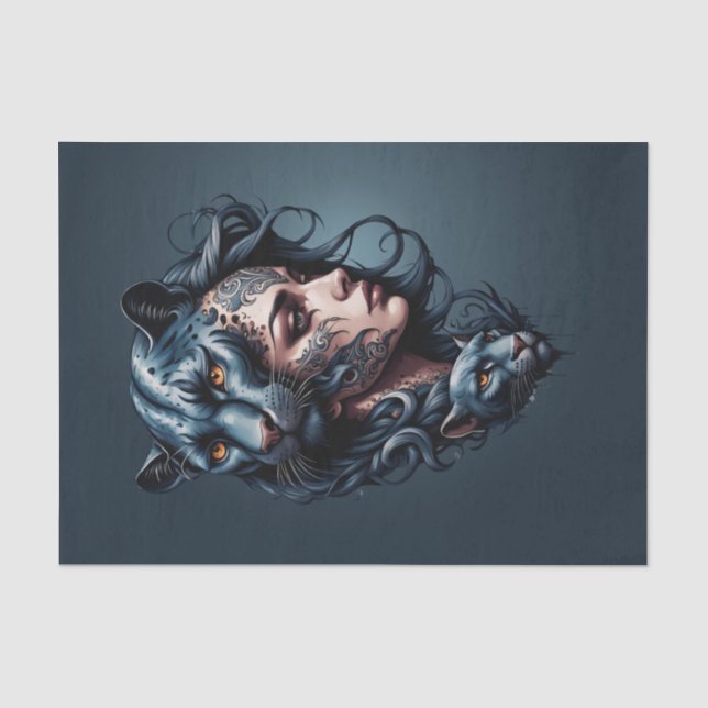 Black leopard and women head.  tissue paper (Front)
