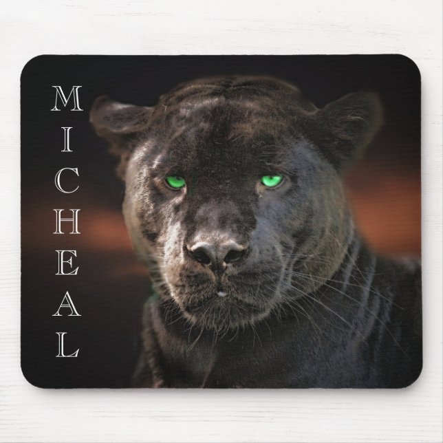 Black Leopard Big Cat Personalised name Mouse Mat (Front)