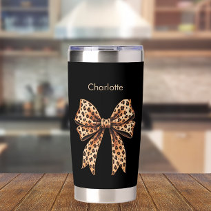 Black leopard bow name insulated tumbler