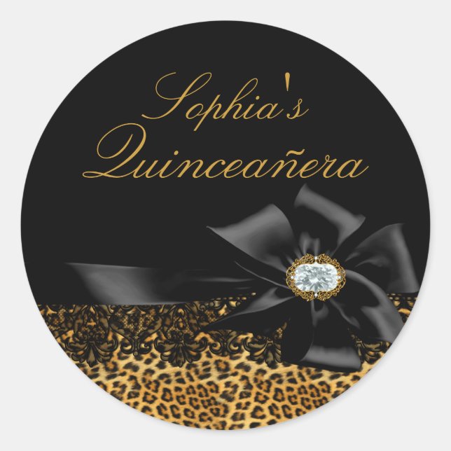 Black Leopard & Bow Quinceanera Sticker (Front)