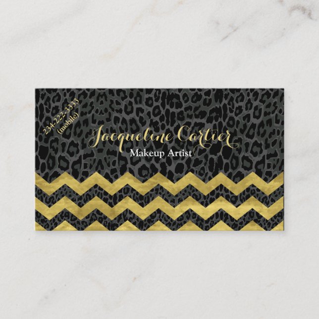 Black Leopard Chevron Cosmetologist Business Card (Front)