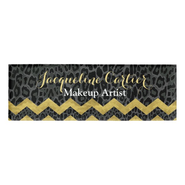 Black Leopard Chevron Skinny Name Tag (Front)