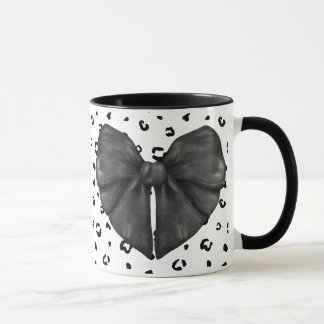 Black Leopard Coquette Girly Print Bow Mug