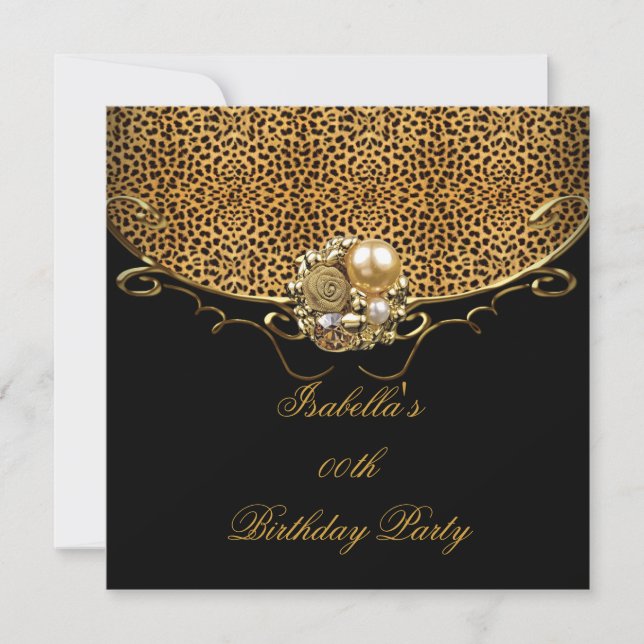 Black Leopard Gold Elegant Birthday Party Invitation (Front)