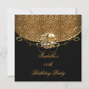 Black Leopard Gold Elegant Birthday Party Invitation