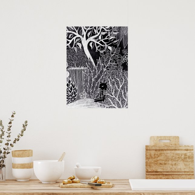 Black leopard in the jungle - pencil drawing poster (Kitchen)