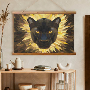 Black Leopard Modern Polygonal Safari Animal Hanging Tapestry