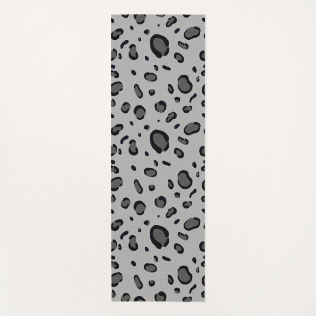 Black Leopard Pattern On Grey Yoga Mat (Front)