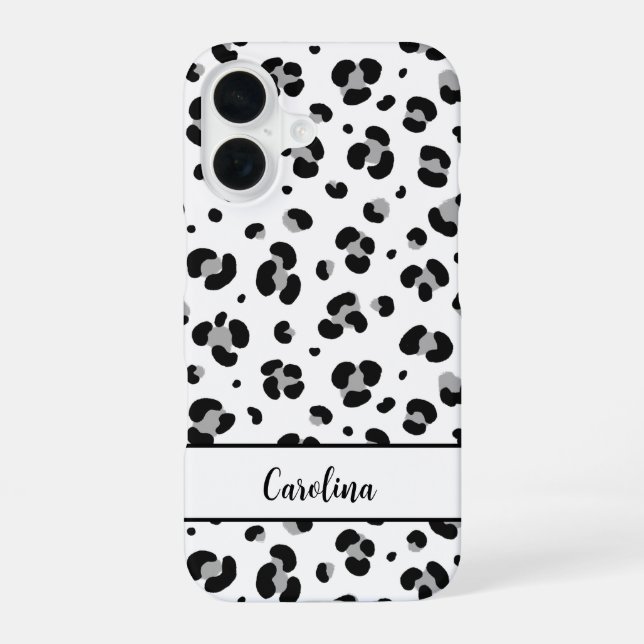 Black Leopard Personalised Modern iPhone Case (Back)
